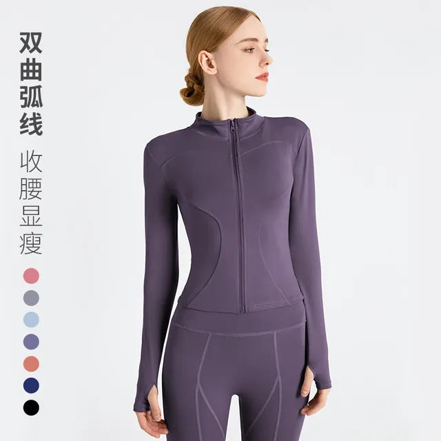 Long Sleeve Sports Jacket Women Zip Fitness Yoga Shirt