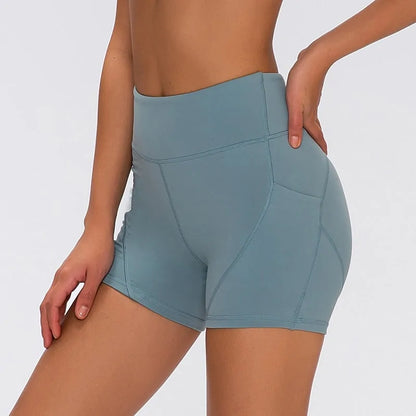 Anti-sweat Plain Athletic High Waisted Shorts With Two Side Pocket