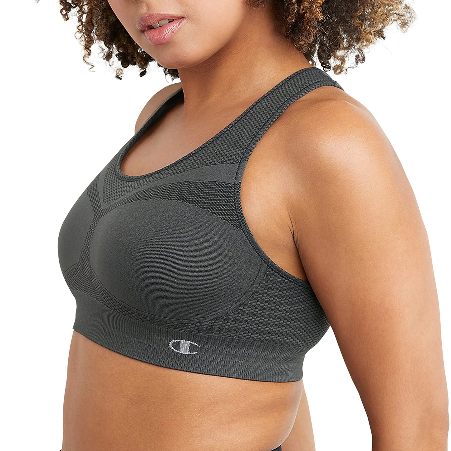 Champion Women's Sports Bra, Infinity Racerback, Moderate Support, Seamless Sports Bra for Women Medium Asphalt