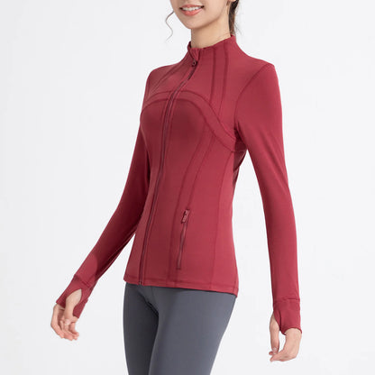 Stand Collar Sports Running Workout Long Sleeve Zipper Jacket for Women