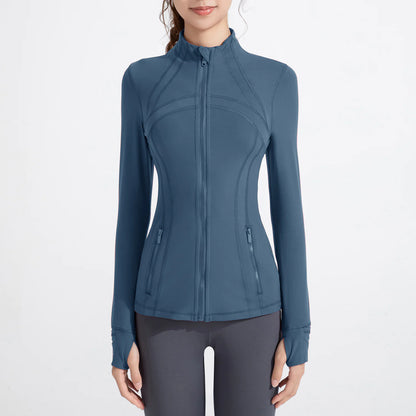 Stand Collar Sports Running Workout Long Sleeve Zipper Jacket for Women