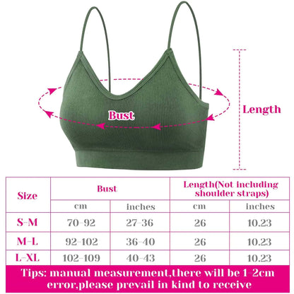 selizo Padded Bralettes for Women, 6 Pcs Sports Bras for Women Pack, V Neck Cami Bando Bra for Women Girls Large-X-Large Black, White, Green, Gray, Beige, Caramel