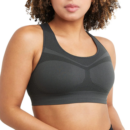 Champion Women's Sports Bra, Infinity Racerback, Moderate Support, Seamless Sports Bra for Women Medium Asphalt