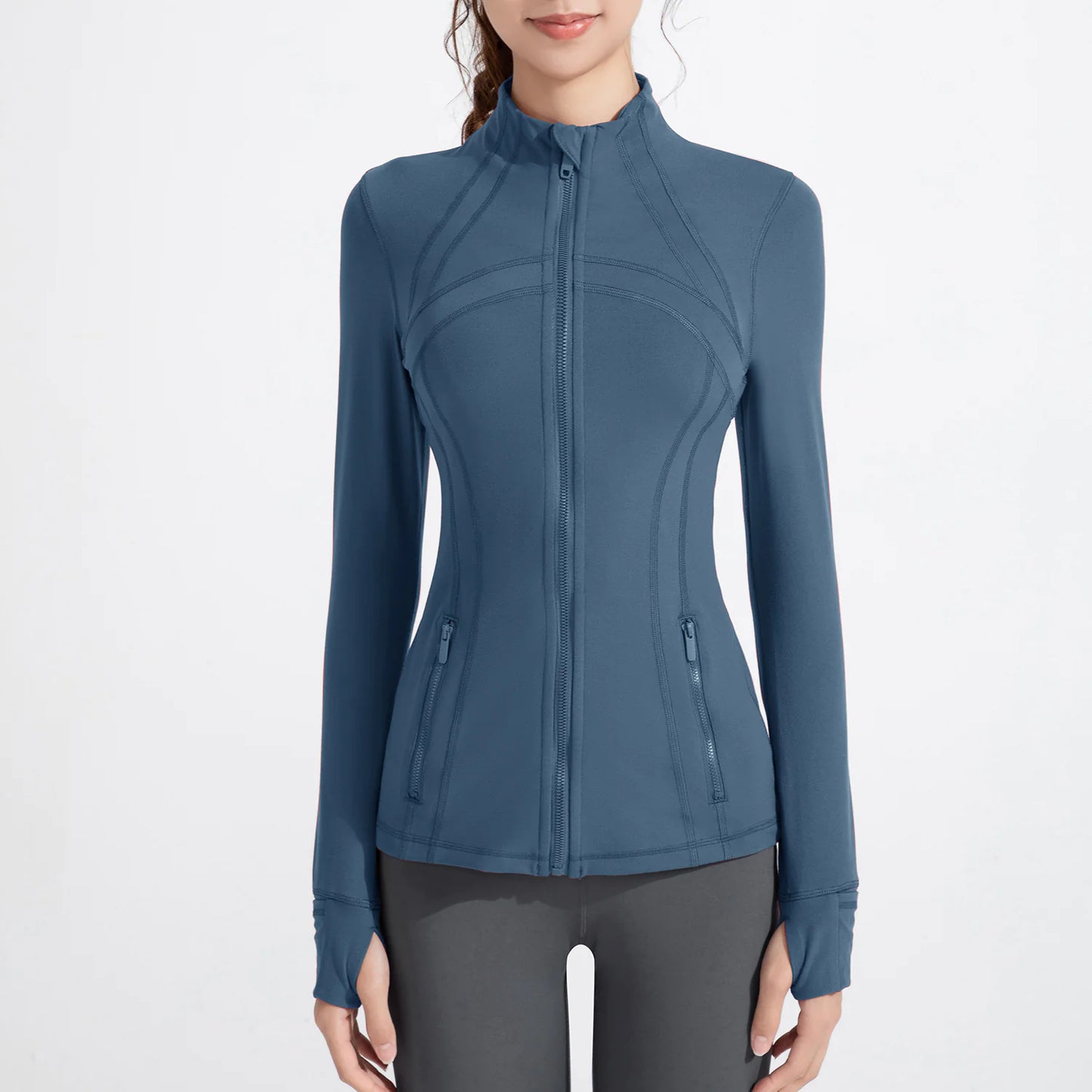 Stand Collar Sports Running Workout Long Sleeve Zipper Jacket for Women